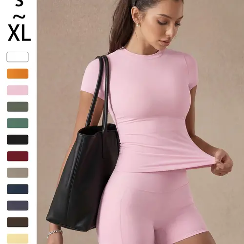 Women's Solid Color Compression Sportswear Set, Basic Versatile T-Shirt and Fashion Multi-Purpose High Waist Shorts for Yoga Fitness, Fitness Outfits, All-Season Gymswear, Gym Sets, High Waist Activewear