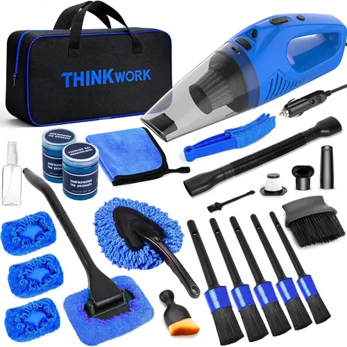 【BackToSchool】THINKWORK Car Cleaning Kit & Car Detailing Kit, Car Cleaning Kit with High-Power Blue Handheld Vacuum Cleaner, Brush Sets, Windshield Cleaner, Car Accessories, Car Gift Set