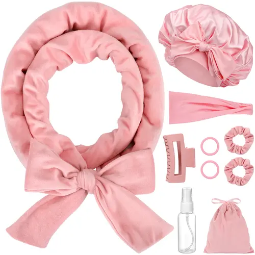 Heatless Curling Rod Kit with Satin Bonnet & Velvet Heatless Curling Wrap - Overnight No-Heat Styling Tool for Long/Medium Hair, Locks in Moisture (Use with Shaping Spray), Bouncy Curls