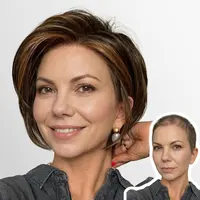[SummerVibes]Raven - Wigyy 10Inch Pre-styled Brown Highlights 4x4 Free Part Short Straight Layer Cutted Glueless Natural Hairline Wig with Bangs, Heat Resistant Fiber Synthetic Lace Front wig that look real, Beginner Friendly, Wear and Go #SummerWins