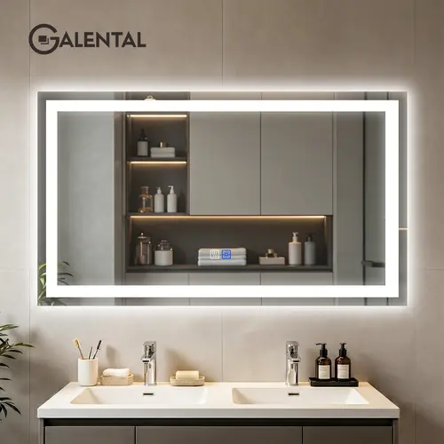 GALENTAL 48x32 in Rectangle Bathroom Vanity Mirror with Lights, Adjustable Wall-Mounted Over Sink Fixture, Dimmable Touch Control, 3-Color Modes, Defogging, Memory, Timing, Tempered Glass, Modern White Indoor Use