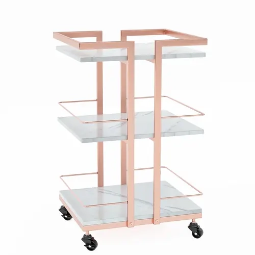 OmySalon Elegant Rose Gold Metal Frame Esthetician Rolling Cart - Mobile Storage Organizer, 3-Layer Multi-Shelf Wheeled Utility Cart with Lockable Wheels, 130 lbs Max Load, Functional & Sturdy Easy Assembly Organizer Stand familyfun
