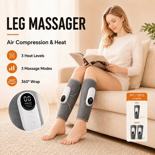 AERLANG Leg Massager - Self Care Gadgets for Circulation, Pain Relief & Muscle Relaxation, Calf Air Compression Heat Therapy Massage Devices with 3 Intensities, 3 Modes, Easy to Use, Relax Anywhere, Gifts, Two Legs