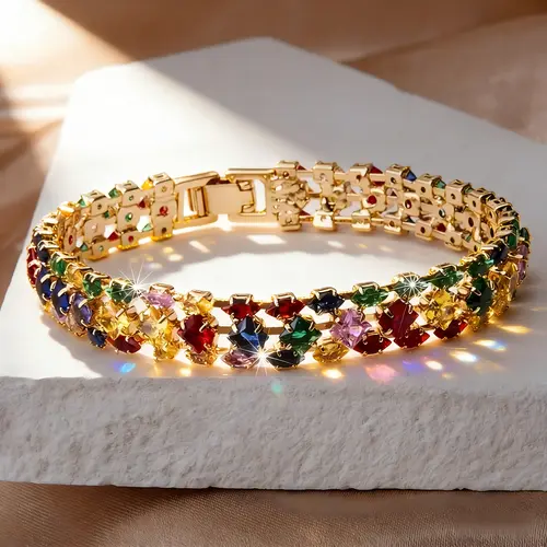 Women's Elegant Bohemian Vibrant Geometric Zircon Clasp Chain Bracelet - Trendy Sparkle Fashion Jewelry Accessories, Bracelets for Women, Daily Wear & Vacation Party Piece, Trendy Jewelry