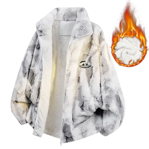 Best-selling autumn/winter cow-print fleece casual jacket, couples’ style, fleece-lined and thickened for warmth and comfort, unisex outerwear, loose stand collar trendy top, essential for daily commuting, parties, and dates
