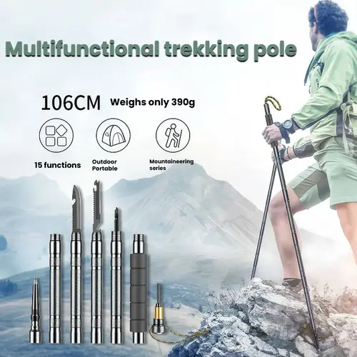 7-in-1 Tactical Multitool Trekking Pole – Collapsible, Retractable, Lightweight & Adjustable Holiday Gift for Winter Hiking, Outdoor Camping & Emergency Preparedness multifunctional folding