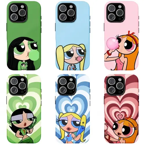 Powerpuff Girls Vibrant Cartoon Shockproof Tough Rubber Cellphone Case - Custom Handheld Casing with Cloth, Protector, Resistance, Compatible for iPhone 11-17Air, 12-16Promax & Samsung Galaxy S22-S25, Teen Gift, Devices