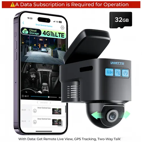 LAMTTO 4G Dash Cam Car Security Camera - Cellular Service Required , Remote Live View | Real-Time App Alerts | GPS Tracking | OBD Parking Monitor , Built-In SIM, 7-Day Free Data Trial, Plans from $0.41/Day, toolupgrade
