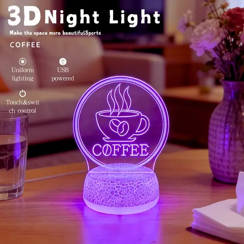 Multicolor Coffee Cup 3D Carved Night Light Led Neon Sign, Decorative Neon Light, Led Neon Lights, USB Powered Home Decor Indoor Cafe, Living Room Bar Kitchen Office Daily Decoration Led Atmosphere Lamp