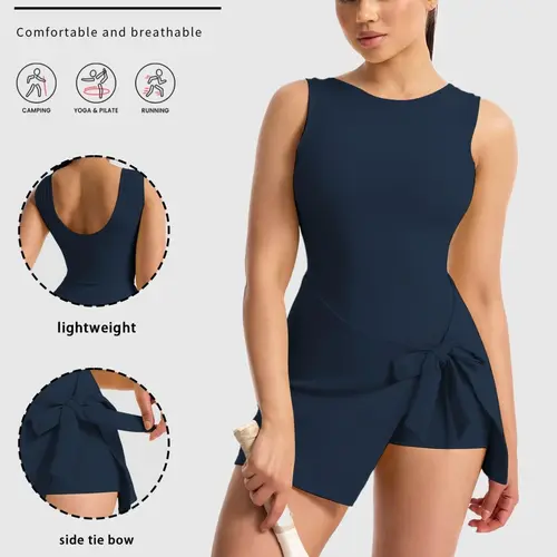 Women's Sporty One-Piece Dress, High Elasticity Yoga, Comfortable Skin-Friendly, Spring Summer Workout Wear, All-Season Fitness Apparel, Sports Sleeveless Dress, Summer Athletic Dress, Active Dress