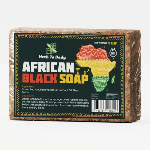 Authentic African Black Soap - 1lb Bar | Natural Ingredients Versatile Skin Care Traditional Cleansing Experience | Herb to Body