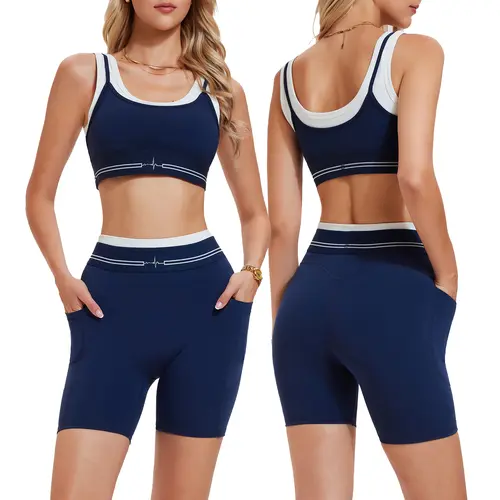 Women's 2-Piece Seamless Yoga Set - Polyester Blend Airfree Workout Wear, High-Waisted Long Shorts Leggings & Sport Bra, Female Athletic Training Clothes for Yoga/Gym, Spring Glow Up, Yoga Outfit, Seamless Fit