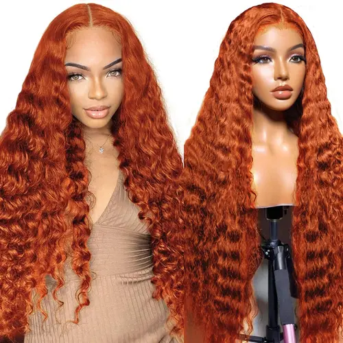 [30 inch only $139]DROSUUD 30 Inch Orange Ginger 13x6 Lace Frontal Wig #350 Color 180 Density Deep Wave Transparent Lace Human Hair Pre Plucked Natural Hairline with Baby Hair #Summervibes