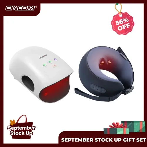 CINCOM Hand & Neck Massager Gift Set, Cordless Heated Hand Massager + U-Shaped Neck Massage Pillow with Red Light Heating & Kneading, Black Friday & Christmas Relaxation Gifts