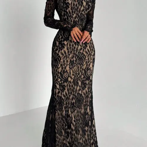 Women's New Chic Sexy Lace Off-Shoulder Romantic Slimming Fit Long Sleeve Mermaid Dress, Evening Dresses, Womenswear, Perfect for Dating and Parties, Elegant Formal Wear, Evening Gown