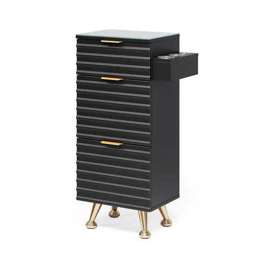 OmySalon Sturdy Stable Alloy Commercial Salon Table for Hair Stylists - Salon Furniture with Heatproof Glass Removable Top, Drawers, Hot Tool Holder, Tool Cabinet Organizer (Elegant Blister Finish) for Beauty Spas sohochic