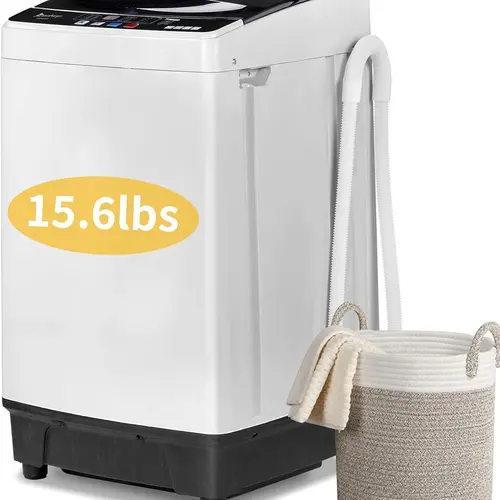 Ubesgoo 15.6LBS Portable Washing Machine, Full-Automatic Laundry Machine with Stainless Steel Drum, 10 Wash Programs Compact Washer and Spin Dryer Combo with Drain Pump for Apartment, Dorm, Home
