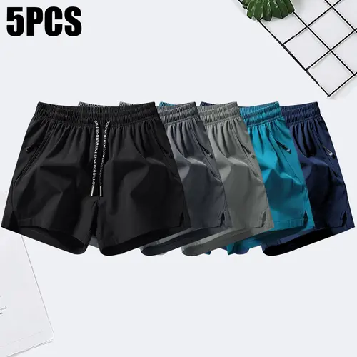 Men’s Active Athletic Polyester Fits Shorts - Quick Dry, Elastic Waistband with Drawstring, Zip Pockets, Durable, Comfortable for Gym Workouts, Outdoor Leisure