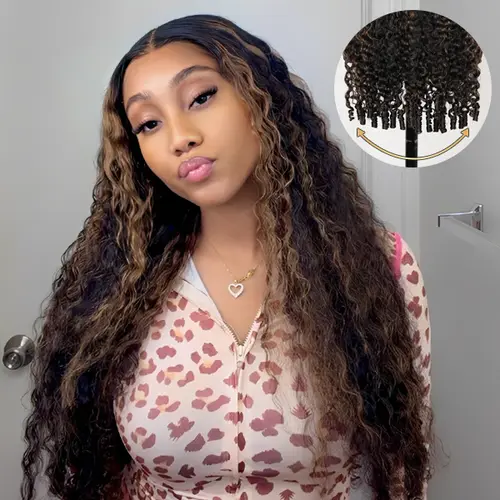 【28”Only $169】Bangjazz Burmese Curly Ready To Wear 13x6 Highlight Lace Front Wigs Human Hair for Beginners Pre Bleached 180% Density Drawstring Wig With Finger Coil Ends Pre Cut Lace For Women #SummerVibes