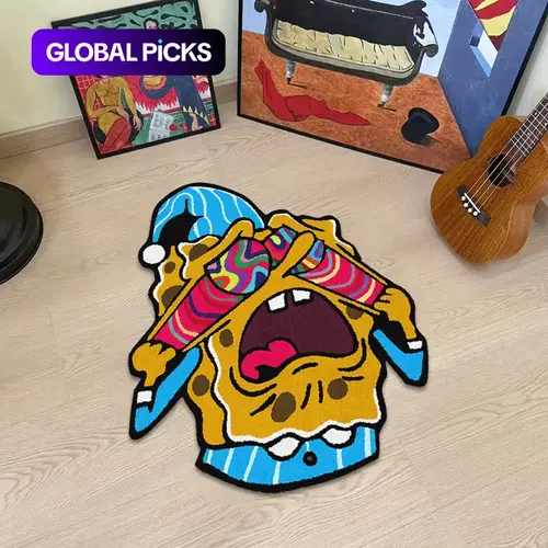 Cartoon-Themed Holographic Prank Alien Rug, Creative Anime Fun Mat, Trendy Personalized Decorative Carpet for Bedroom, Gaming Room and Living Room, Cartoon Pattern Rug, Cool Theme Rug #GLOBAL PICKS