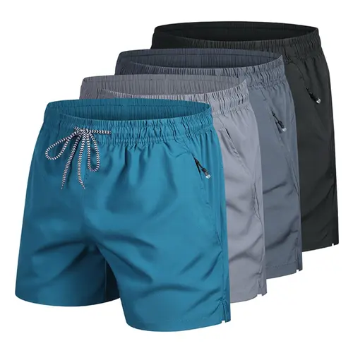 Men's Casual Gym Shorts 4-Pack, Quick-Dry Breathable Fabric, Breathable Fitness Shorts, Comfortable Polyester Blend, Slight Stretch Design for Sports and Leisure, Stretchy Shorts, Solid Sports Shorts, Casual Sporty Shorts