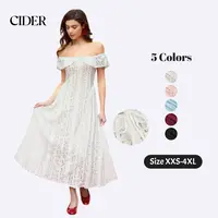 Cider Maxi Dress – Off-Shoulder Knotted Floral Lace Cotton Blend Elegant Romantic Women's Wedding Guest Date Night Gown, Summer Flared Regular Fit Long Dress SummerWins SummerFinds