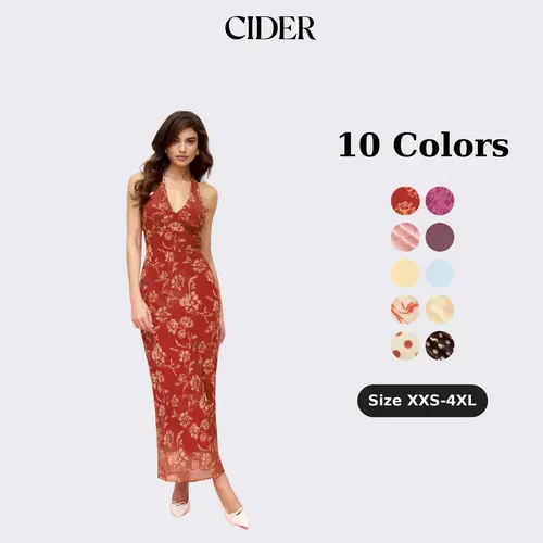 Cider Chiffon Sweetheart Floral Backless Tie Back Mermaid Maxi Dress