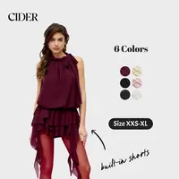 Cider Chiffon Mini Dress – Halter Neckline Ruffled Ruched Bowknot Sexy Elegant Women's Date Night Party Clubbing Gown, Y2K Retro Slim Fit Short Dress for Summer SummerWins SummerFinds