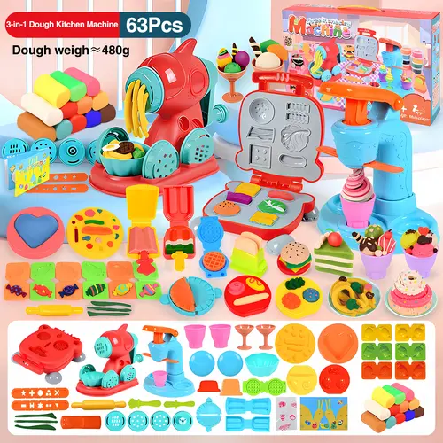 Vibrant Toddler Play Dough Set - Unisex Non-Toxic Soft Molding Plasticine, Hamburger+Noodle Machines, Ice Cream Maker Kids Toys, Safe for Toddlers, Party Favors for Creative Art Crafts Home Activities