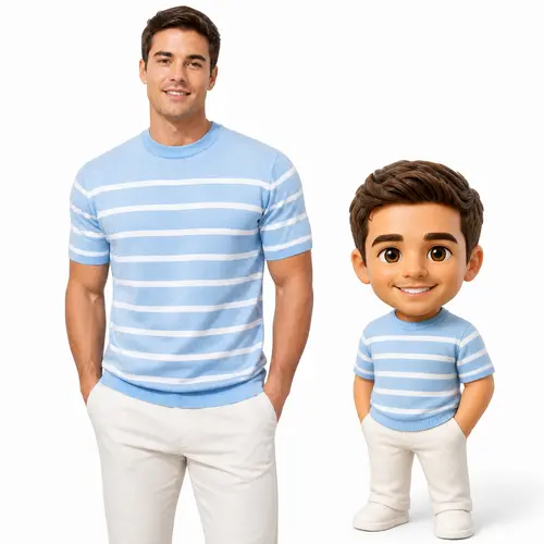 Men's Retro Striped Short-Sleeve Round Neck Knitting T-Shirt - Unisex 2026 Summer Casual Fashion Apparel, Elevates Basics with Polished Look, Chinese New Year Ready