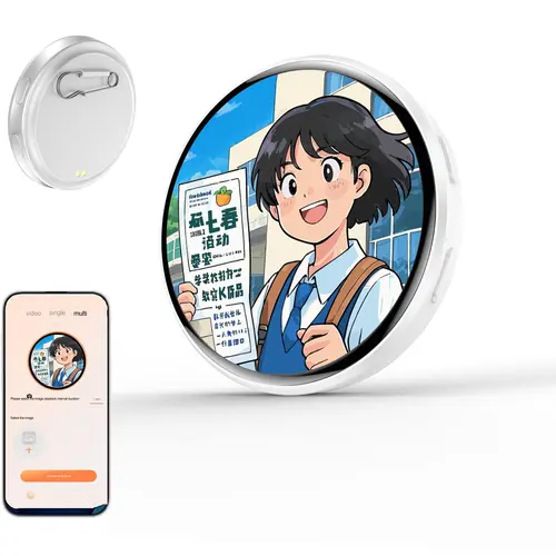 Electronic Anime Pin with HD Touchscreen, Interactive Digital Photo Display, Digital Photo Pixel Display, Custom Personalized Kawaii Badge, Christmas Gift, Unique Collectible, Modern