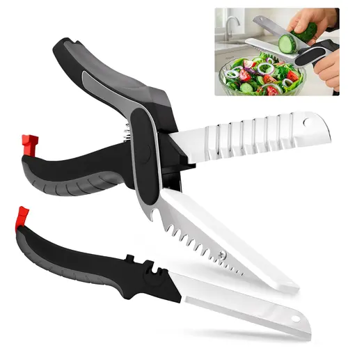 Heavy Duty Detachable 7-in-1 Cutting Board Kitchen Scissors - Ribbed & Flat Blades for Cheese, Fruit & Veggie Cutting, Decorative Slicing - Easy-to-Clean Shears with Safety Lock