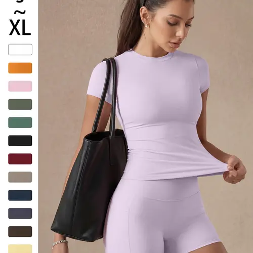Women's Solid Color Set, Basic Versatile T-Shirt Top, Fashion Multi-Purpose High Waist Sport Shorts, Yoga Fitness, Spring Summer, Athleisure Summer Clothes, Athleisure Wear Set, Exercise Clothing Set, Athleisure Workout Set