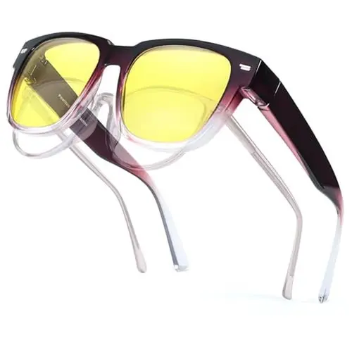【NIGHT VISION GLASSES】Polarized Fitover Night Driving Glasses for Men and Women, Anti-Glare Blue Light Blocking Eyewear for Cloudy, Rainy, Outdoor Use to Reduce Eye Strain TS1010