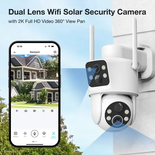 [SummerWins] Dual Lens Solar Security Cameras Wireless Outdoor, 2K Full HD Video, 360° View Pan/Tilt Home Security Camera with Color Night Vision, Easy to Install, PIR Alarm, 2.4GHz WiFi White Monitoring summerwins