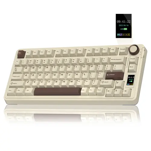 AULA S75 Pro 75% Compact Wireless Mechanical Gaming Keyboard - Creamy Keyboard, Tri-Mode (Bluetooth/2.4G/Wired) Connection, Hot-Swappable, Interactive LCD Screen, Multifunction Knob, RGB Backlight, Long Battery Life, Multi-Device PC Accessories