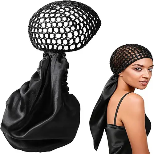 Adult 2-in-1 Breathable Hair Bonnet - Haircare Tool with Detachable Handmade Netting & Satin Sateen Reversible Band, Adjustable Fit for Daily Styling, Frizz Control, Home & Personal Use (Fall & Winter), Adjustable Hair Bonnet
