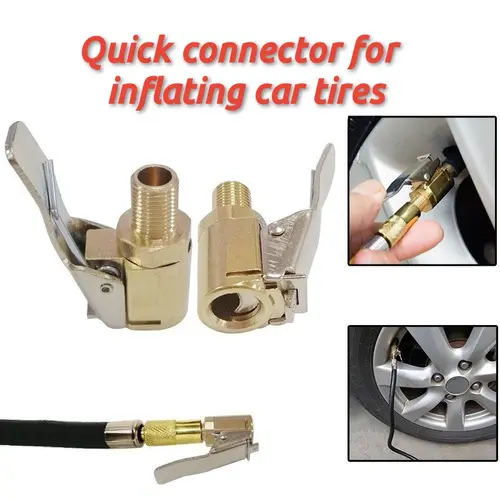 Tire Air Chuck with Clip Adapter, Brass Locking Tire Inflator Hose Adapter, Car Tire Inflator Nozzle Connector for Vehicle, Automotive Tire Inflator fathersdaygift, Quick Fill Inflator, Tire Inflation Tool