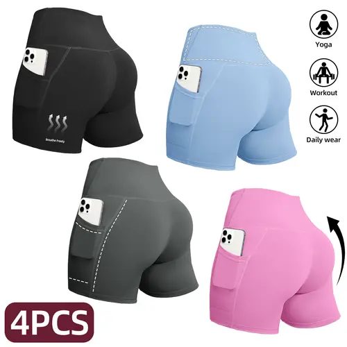 Women's High-Waisted Spandex Biker Shorts with Pockets - Activewear, Casual Athletic, Fitness Training, Workout Exercise Bottoms for Yoga, Volleyball, Casual Athletic Shorts
