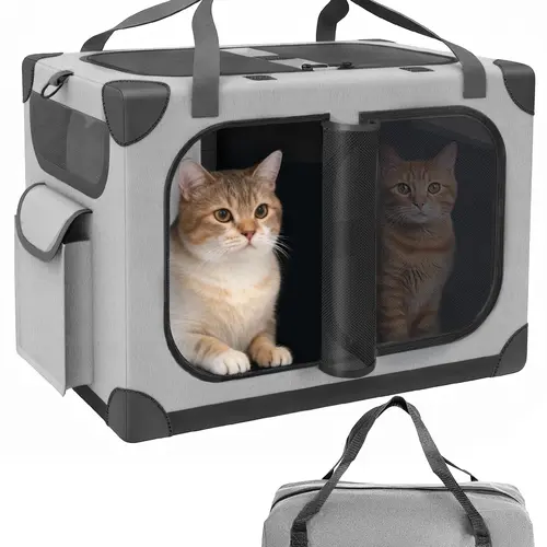 Extra Large Cat Carrier for 2 Cats, XL with Removable Divider, Foldable Soft-Sided Pet Carrier with Storage Tote, Portable Travel Crate for Large Cats, for Car & Home Use, 24" x 17" x 17"