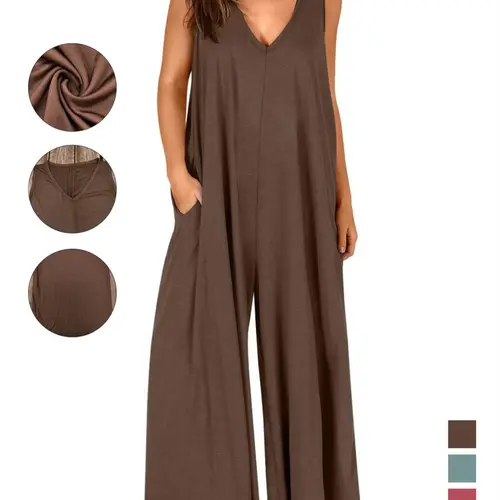 Summer Women's Jumpsuit Overalls, Fresh Casual Loose Fit Oversized Baggy Slimming Straight Leg Wide Leg Pants, Pockets, Breathable Multi-Occasion, Comfortable and Stylish, Womenswear Piece, Jumpsuits Overalls