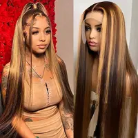 【30 Inch Only $109!!】Ombre Lace Front Wig Human Hair 13x6 Straight Highlight Wig Human Hair 180% Density 4/27 Colored Honey Blonde HD Lace Frontal Wigs For Women Glueless Pre Plucked with Baby Hair