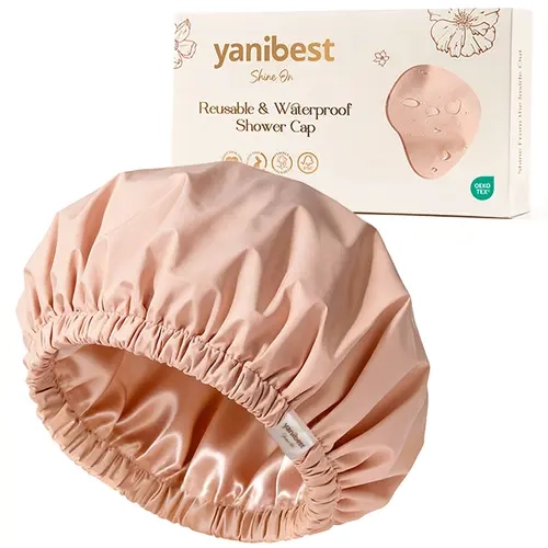 Yanibest Shower Cap for Women Reusable Waterproof,Satin Lined Bath Cap with Soft Elastic Band,Large Washable Hair Caps for Shower Pink Bathroom Accessory#SummerWins#DealsForYoudays