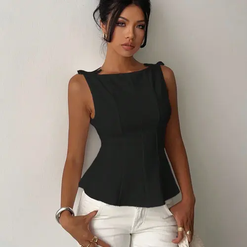 Women's Elegant Basic Sleeveless Casual Top Shirt Blouse, Plain Pattern, Slim-Fitting Design, All Seasons Wear, Perfect for Daily Activities