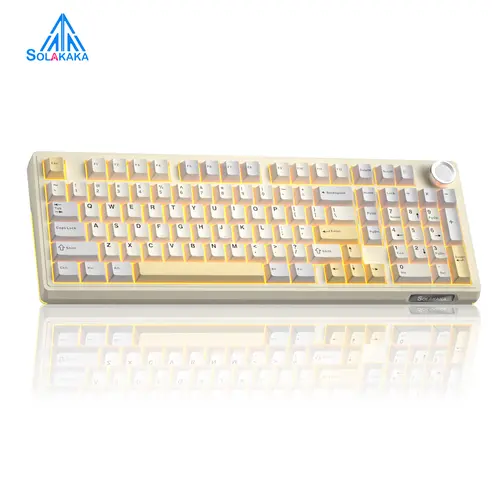 SOLAKAKA KI99 Pro 96% Silent Wireless Custom Mechanical Keyboard - Beige White, RGB Lights, Tri-Mode Bluetooth, Hot-Swappable Creamy Switches, Gasket Structure, PBT Keycaps, Driver Tunes RGB Effects, Smooth Typing for PC, Laptop