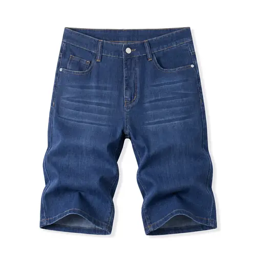 Distressed denim shorts with a subtle ribbed texture: a trendy basic denim set for casual and weekend outfits