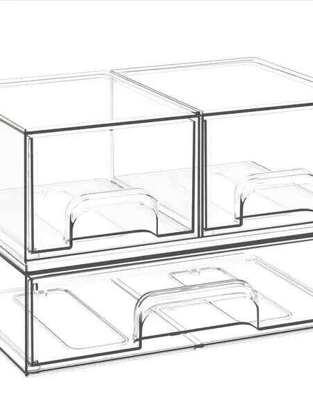 Criusia Stackable storage drawers, transparent plastic storage boxes, suitable for storing baby products, bottles, cosmetics, and for use in dressing tables, bathrooms, cabinets, and storage rooms. BPA-free, safe and reliable.