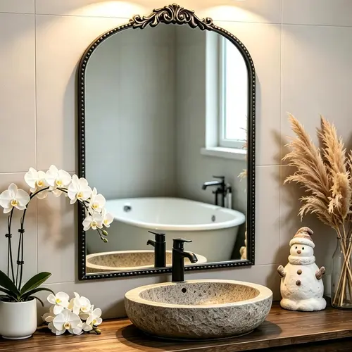 Arch Vintage Mirror with Baroque Metal Frame Wall Decorative for Fireplace Bedroom Living Room or Entryway Enhances Any Space with Elegance