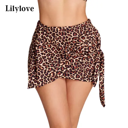 [Summer Clearance] Women's Lilylove Tummy Control Swim Skirt - Slim Fitting Ruched Cover Up Mini Skirt, Snatched Waist Shapewear Bottom, Leopard Print Swimming Essential