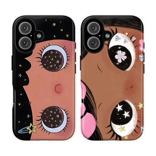 Dreamy INS Glittering Big Eyes Comic Girl Lovely Phone Case, Cute Kawaii Big Eye Anime Phone Case for iPhone 17 16 15 14 13 12 11 Pro Max X XS & SS Galaxy S21–S25 Plus Ultra, Kawaii Aesthetic Big Eyelash Tough Case,Cute Y2K Cartoon Girl Gift for Her Him